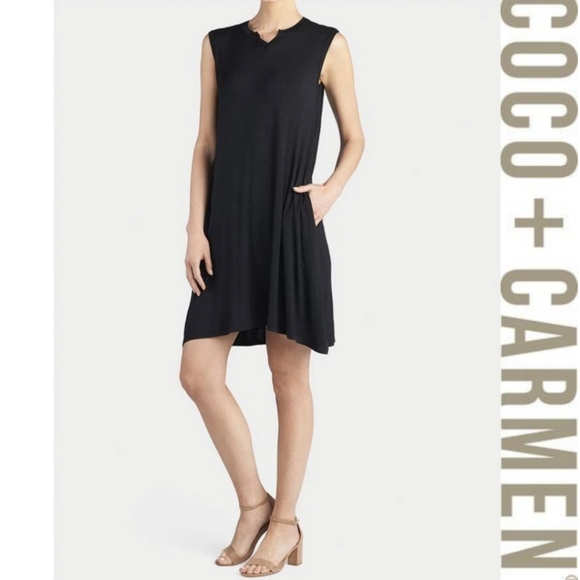 Coco + Carmen NWT tasia split neck dress black S/M - Picture 2 of 7